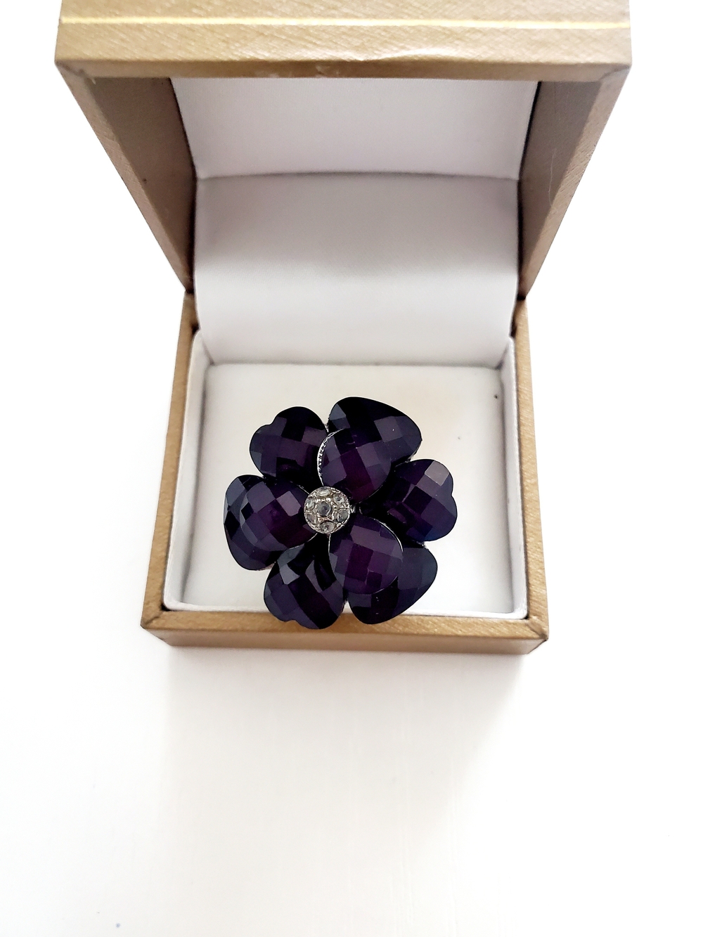 Faceted Purple Flower Statement Ring